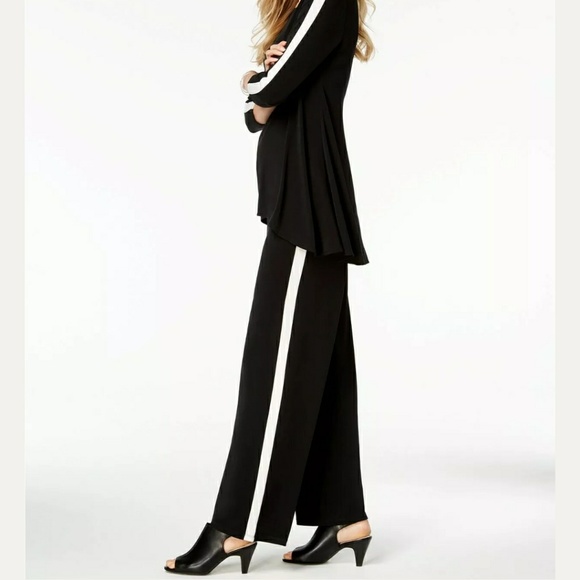 ALFANI wide leg black side stripe pants NWT Medium - Picture 2 of 5
